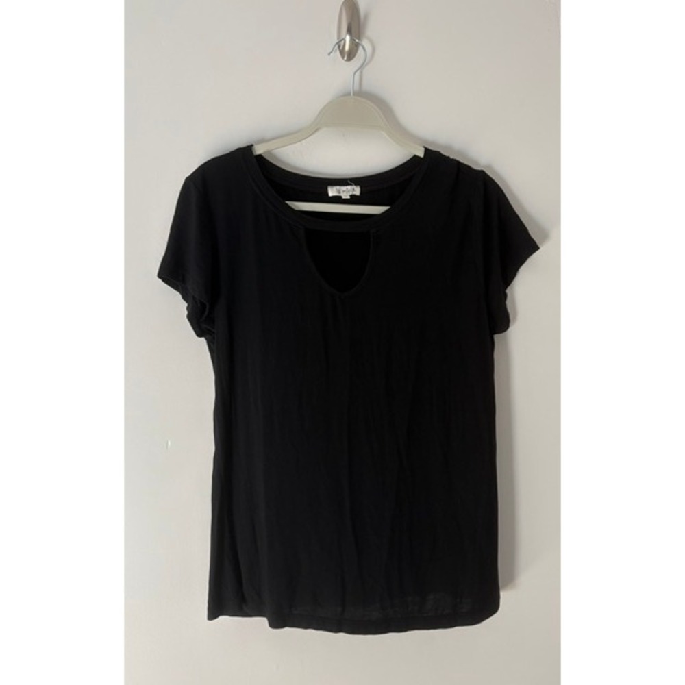 La Miel Womens Black Short Sleeve Cutout Keyhole Neck Tee Top‎ Size S